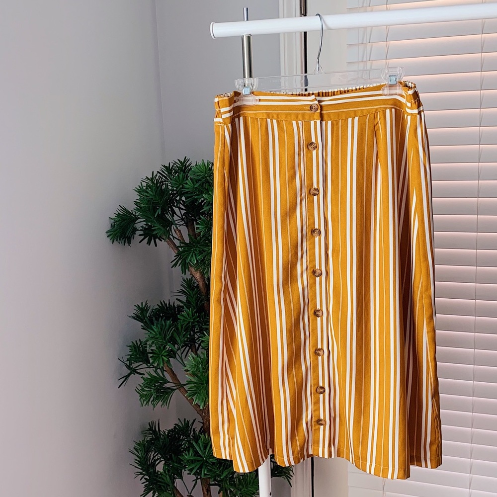 Yellow Stripe Midi Skirt